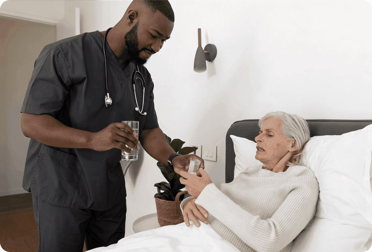 Image of a happy senior receiving assistance from a caregiver