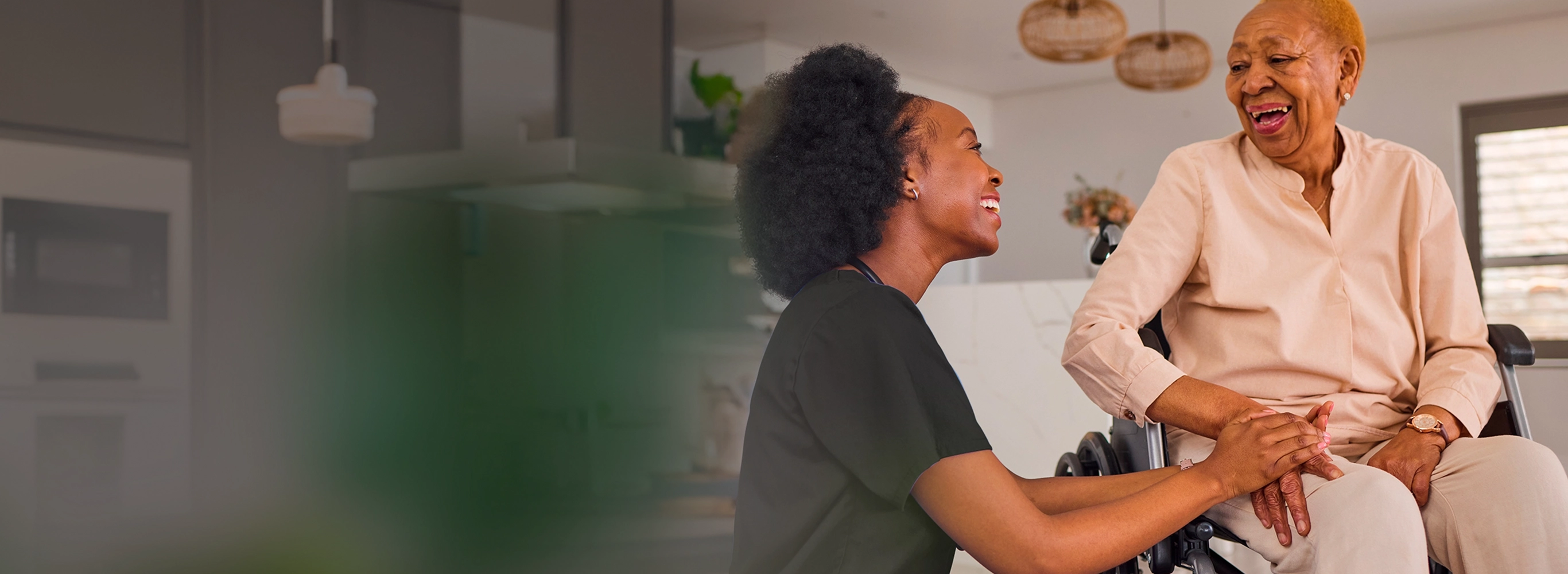 Nurse guiding a senior woman during transitional care at home