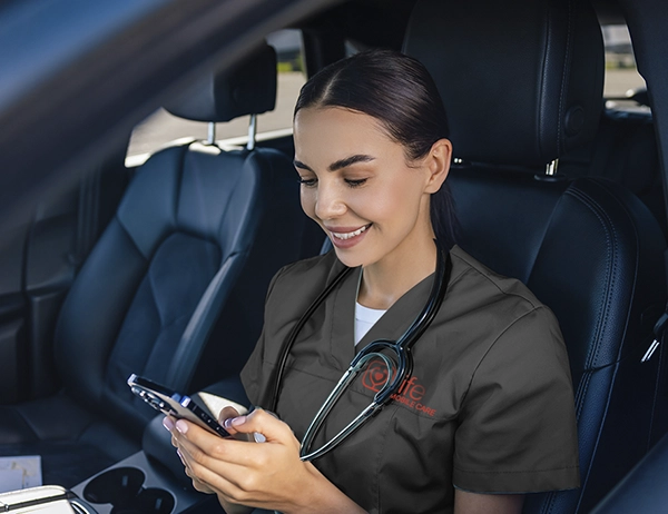 Healthcare professional delivering urgent medical care at patient’s home